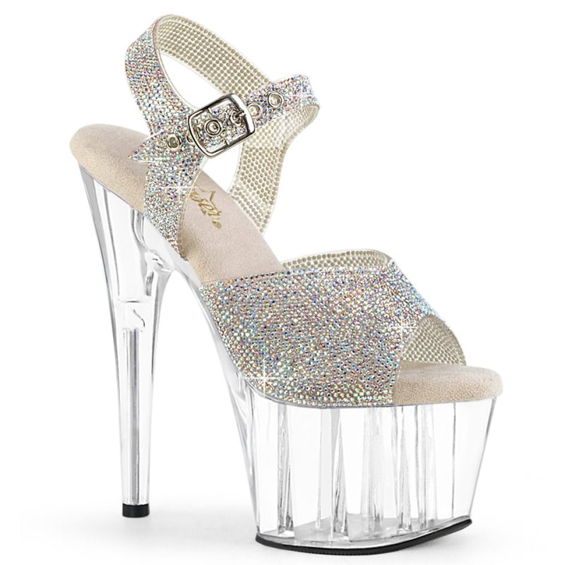 Pleaser Adore-708N-RS Women\'s Platform Heels Sandals Silver / Clear | NZ VSYZKF