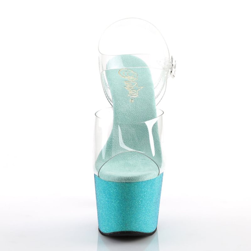 Pleaser Adore-708OMBRE Women's Platform Heels Sandals Turquoise / Clear | NZ GBKMLP