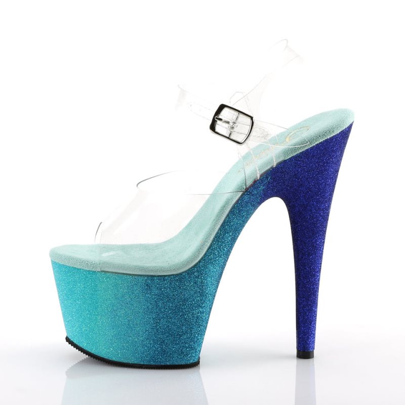 Pleaser Adore-708OMBRE Women's Platform Heels Sandals Turquoise / Clear | NZ GBKMLP