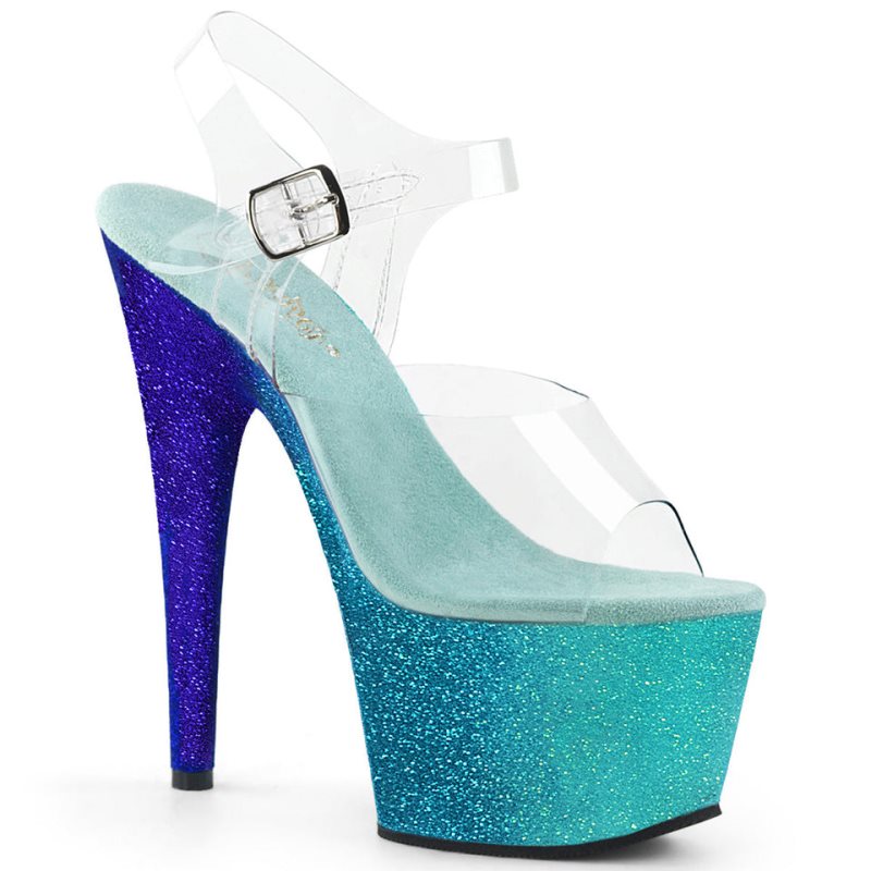 Pleaser Adore-708OMBRE Women\'s Platform Heels Sandals Turquoise / Clear | NZ GBKMLP