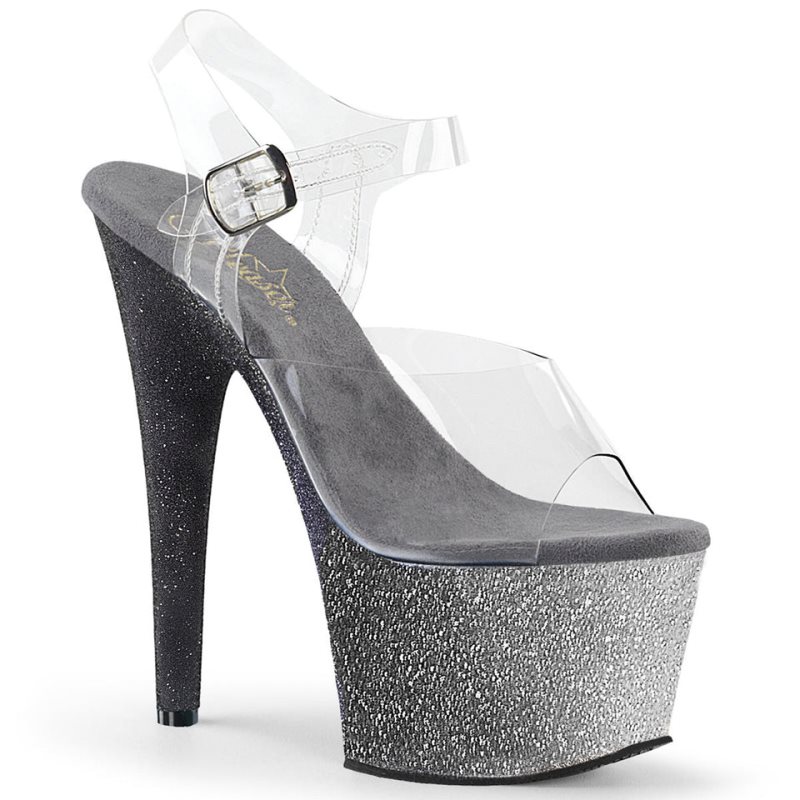 Pleaser Adore-708OMBRE Women\'s Platform Heels Sandals Silver / Clear | NZ HNXOTW