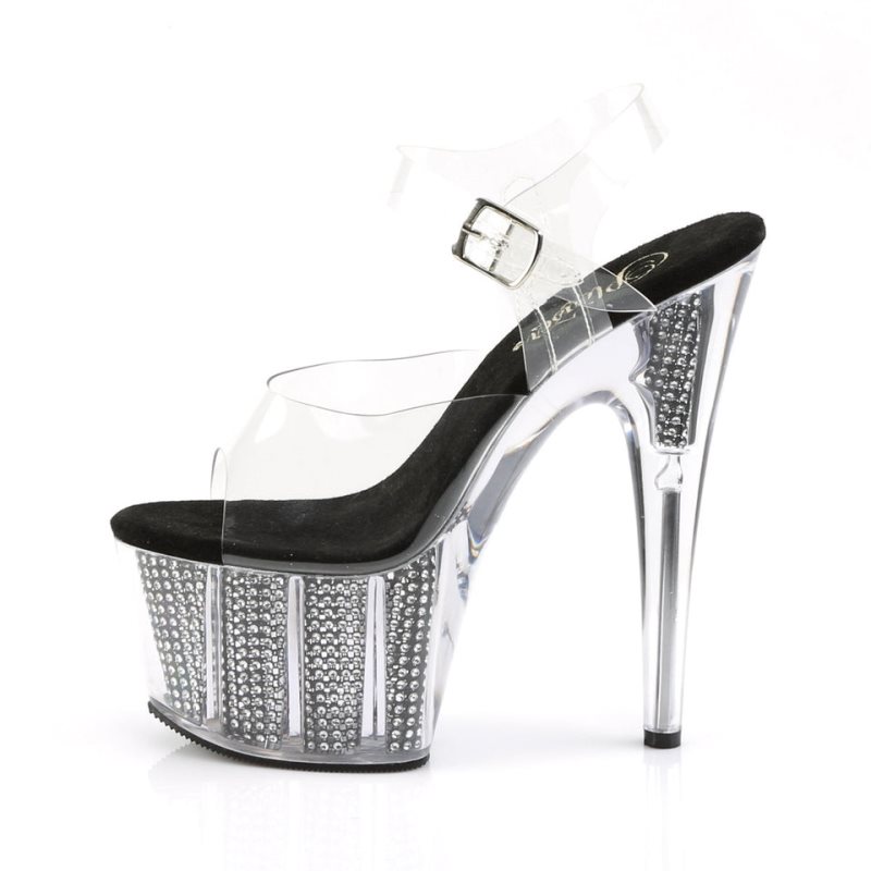 Pleaser Adore-708SRS Women's Platform Heels Sandals Black / Clear | NZ WHPUAE