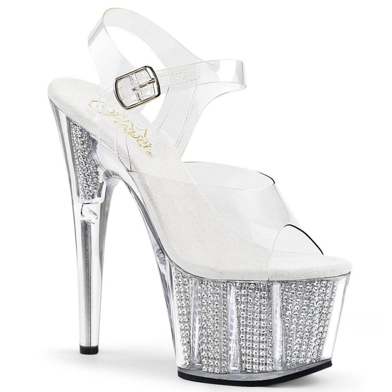 Pleaser Adore-708SRS Women\'s Platform Heels Sandals Silver / Clear | NZ FJDBLU