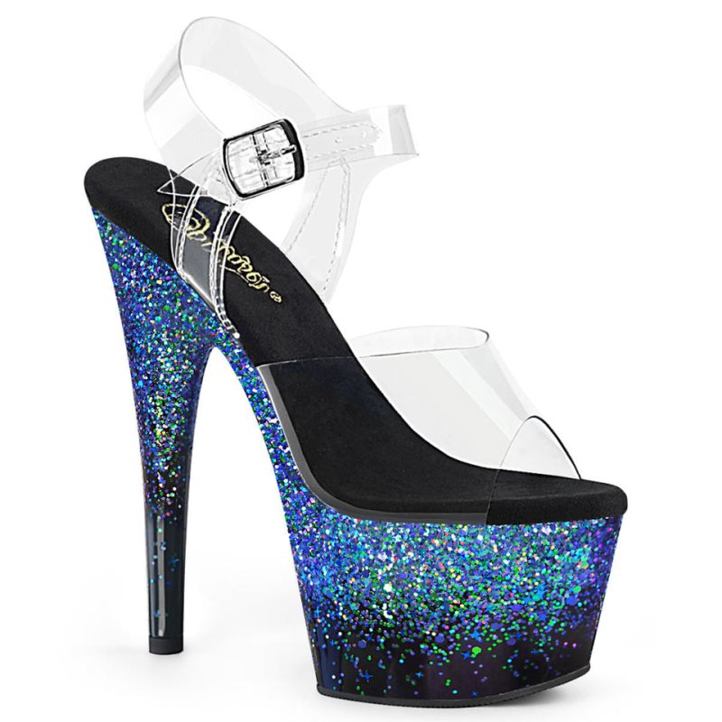 Pleaser Adore-708SS Women\'s Platform Heels Sandals Blue / Clear | NZ VGQAME