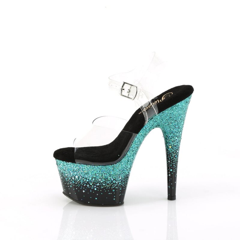 Pleaser Adore-708SS Women's Platform Heels Sandals Turquoise / Clear | NZ RBENQA