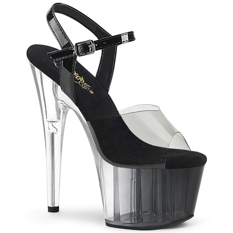 Pleaser Adore-708T-1 Women\'s Platform Heels Sandals Grey / Clear | NZ HMALRU