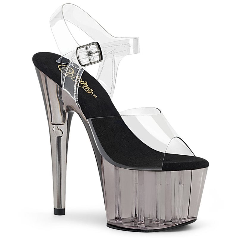 Pleaser Adore-708T Women\'s Platform Heels Sandals Grey / Clear | NZ JSYVQK