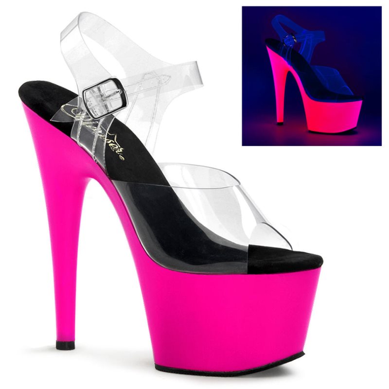 Pleaser Adore-708UV Women\'s Platform Heels Sandals Pink / Clear | NZ NAWVSY