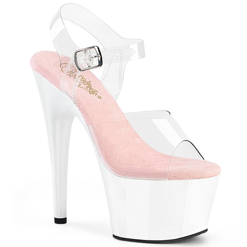 Pleaser Adore-708 Women\'s Platform Heels Sandals Pink / White | NZ UGOKAC