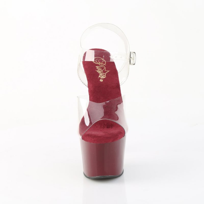 Pleaser Adore-708 Women's Platform Heels Sandals Burgundy / Clear | NZ MZUEXW