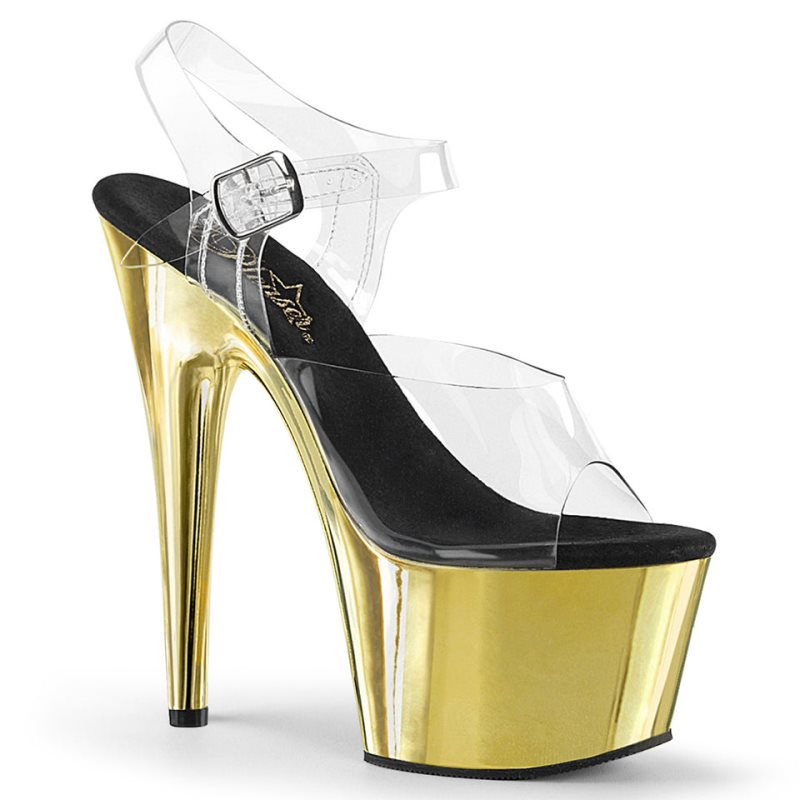 Pleaser Adore-708 Women\'s Platform Heels Sandals Gold / Clear | NZ RJMAET