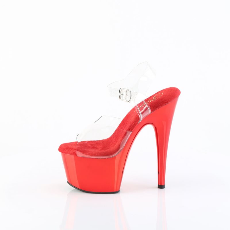 Pleaser Adore-708 Women's Platform Heels Sandals Red / Clear | NZ NIDKWO