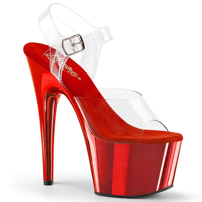 Pleaser Adore-708 Women\'s Platform Heels Sandals Red / Clear | NZ NIDKWO