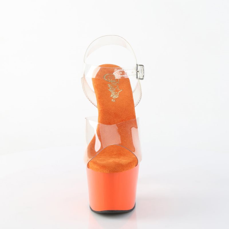 Pleaser Adore-708 Women's Platform Heels Sandals Orange / Clear | NZ ADEULI