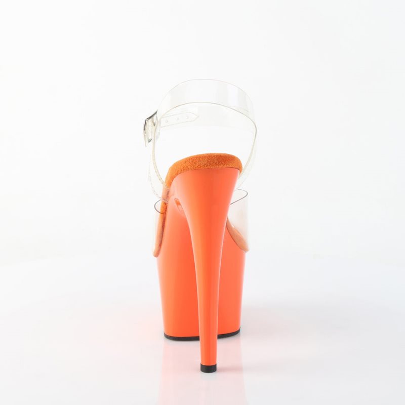 Pleaser Adore-708 Women's Platform Heels Sandals Orange / Clear | NZ ADEULI