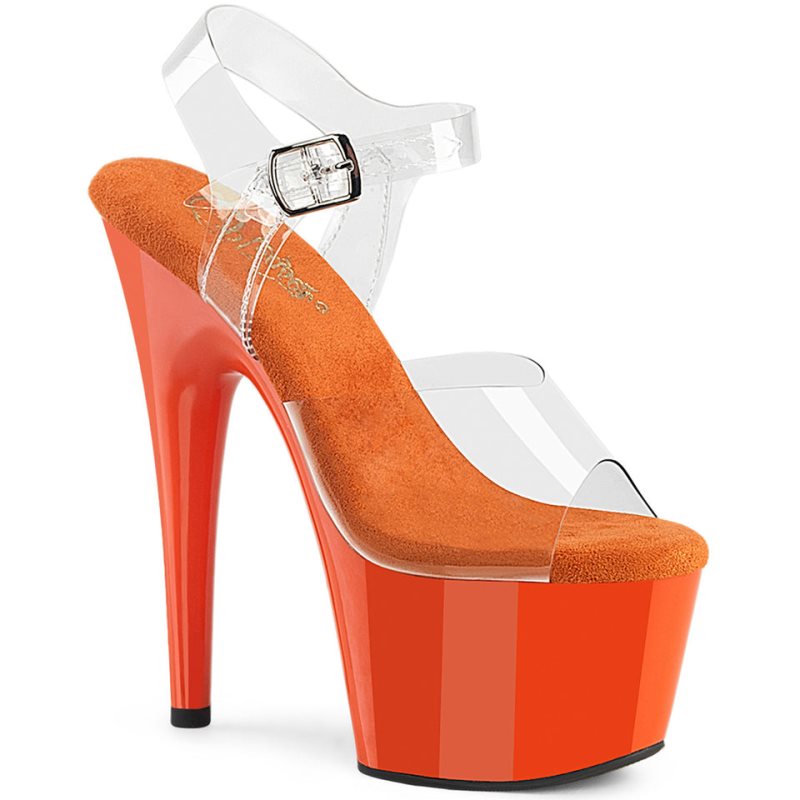 Pleaser Adore-708 Women\'s Platform Heels Sandals Orange / Clear | NZ ADEULI