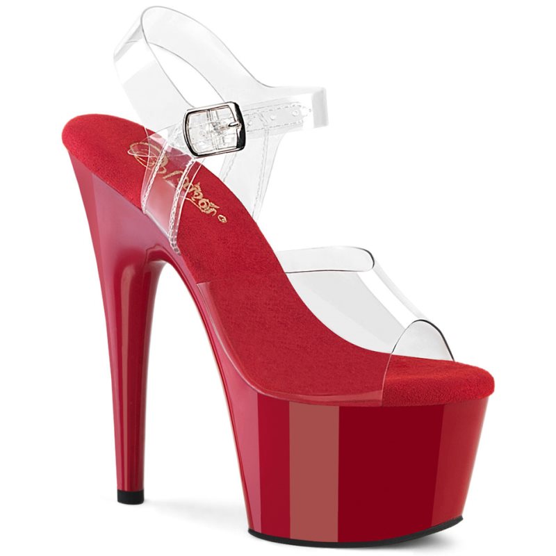 Pleaser Adore-708 Women\'s Platform Heels Sandals Red / Clear | NZ NHRLQU