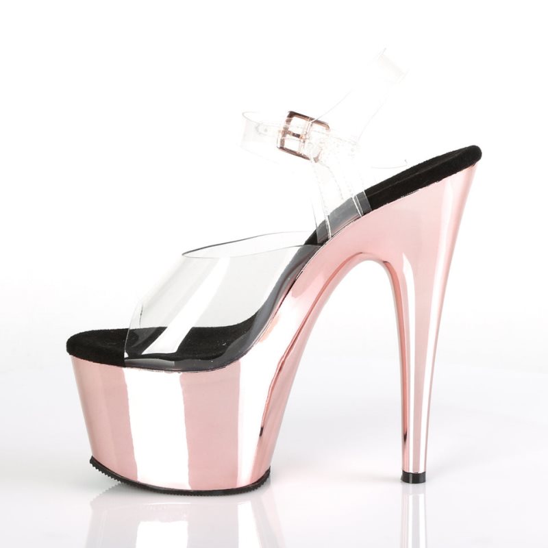 Pleaser Adore-708 Women's Platform Heels Sandals Rose Gold / Clear | NZ BCMXRZ