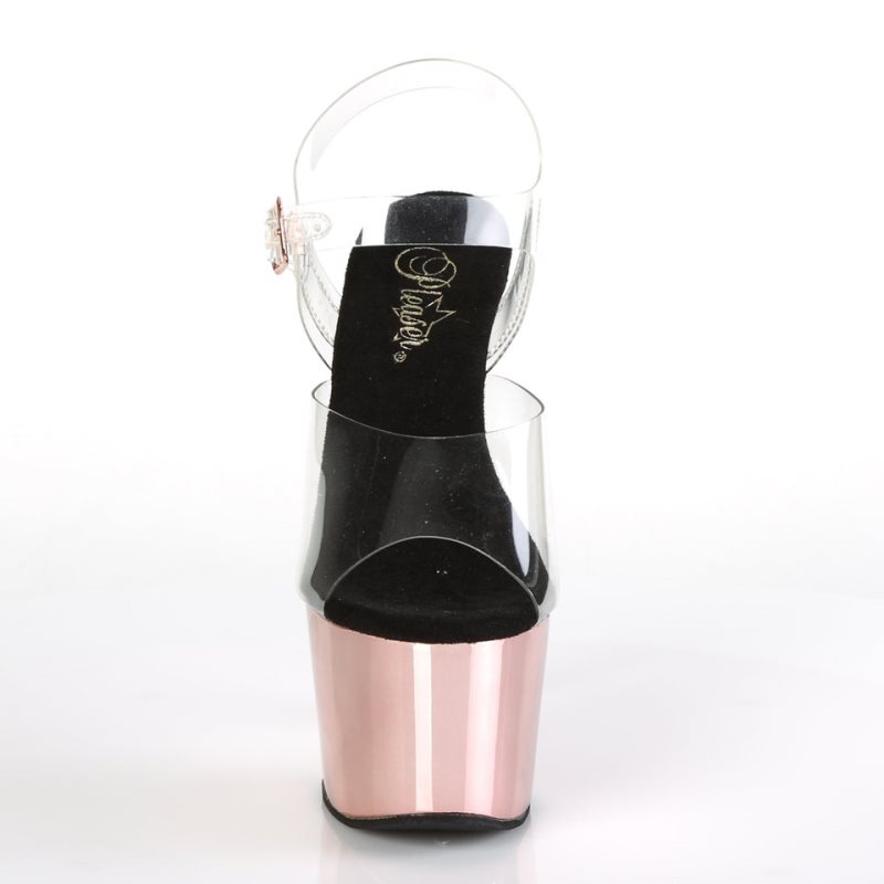 Pleaser Adore-708 Women's Platform Heels Sandals Rose Gold / Clear | NZ BCMXRZ