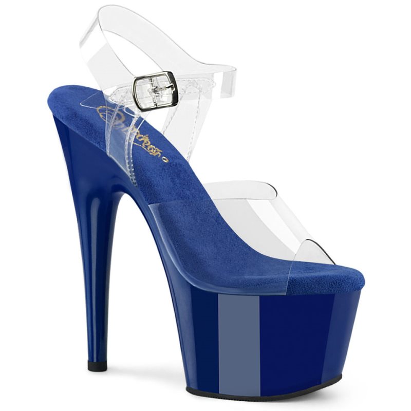 Pleaser Adore-708 Women\'s Platform Heels Sandals Royal Blue / Clear | NZ YMXZCU