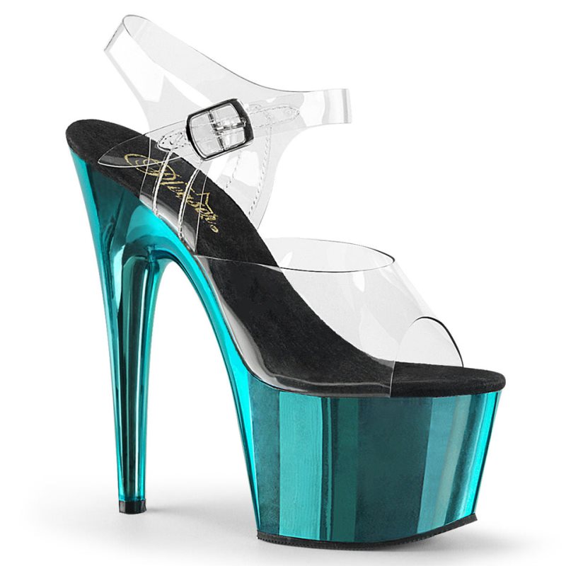 Pleaser Adore-708 Women\'s Platform Heels Sandals Turquoise / Clear | NZ VXOHWT