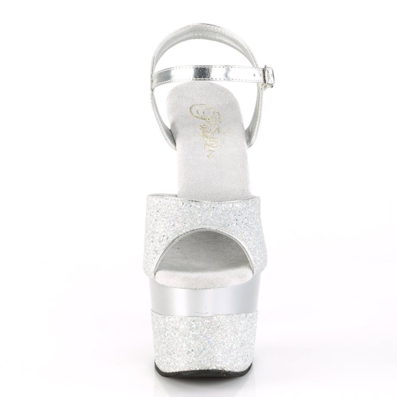 Pleaser Adore-709-2G Women's Platform Heels Sandals Silver | NZ WKUNCI