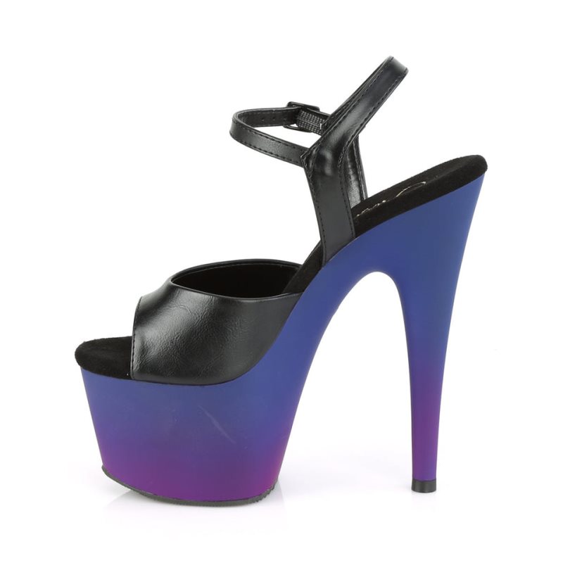 Pleaser Adore-709BP Vegan Leather Women's Platform Heels Sandals Black / Blue | NZ ZHXIKJ