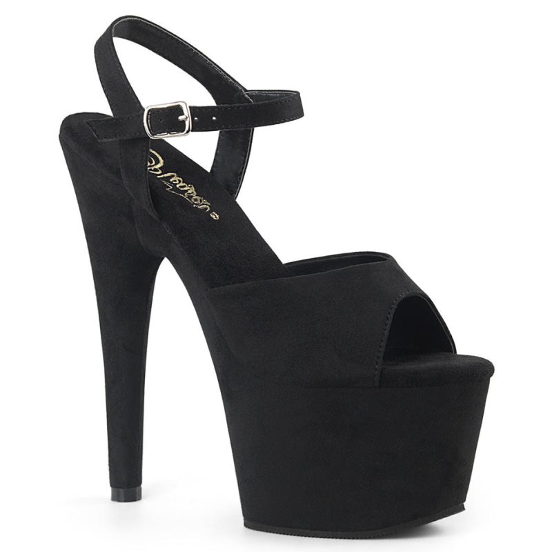 Pleaser Adore-709FS Suede Women\'s Platform Heels Sandals Black | NZ FXOWGC