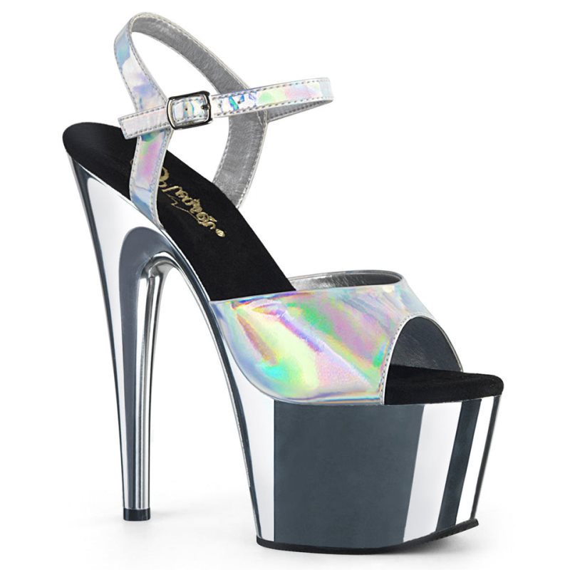 Pleaser Adore-709HGCH Hologram Women\'s Platform Heels Sandals Silver | NZ AQFVID