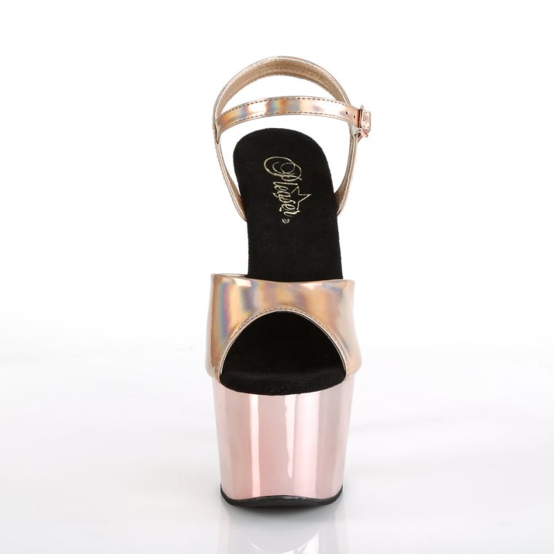 Pleaser Adore-709HGCH Women's Platform Heels Sandals Rose Gold | NZ NSDXKL