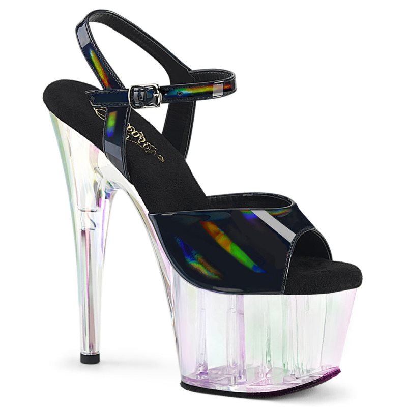 Pleaser Adore-709HT Hologram Women\'s Platform Heels Sandals Black / Clear | NZ SONGTM