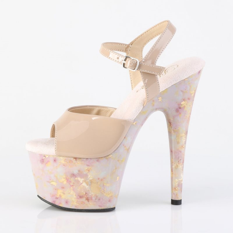 Pleaser Adore-709MB Women's Platform Heels Sandals Beige / Pink | NZ SNHLJC