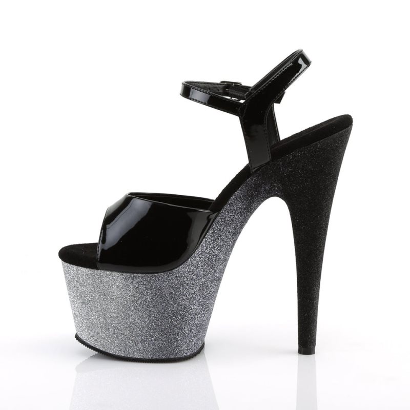 Pleaser Adore-709OMBRE Women's Platform Heels Sandals Black / Silver | NZ TGKFJQ