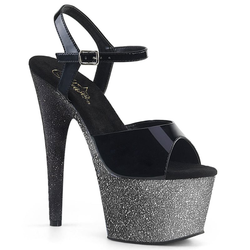 Pleaser Adore-709OMBRE Women\'s Platform Heels Sandals Black / Silver | NZ TGKFJQ