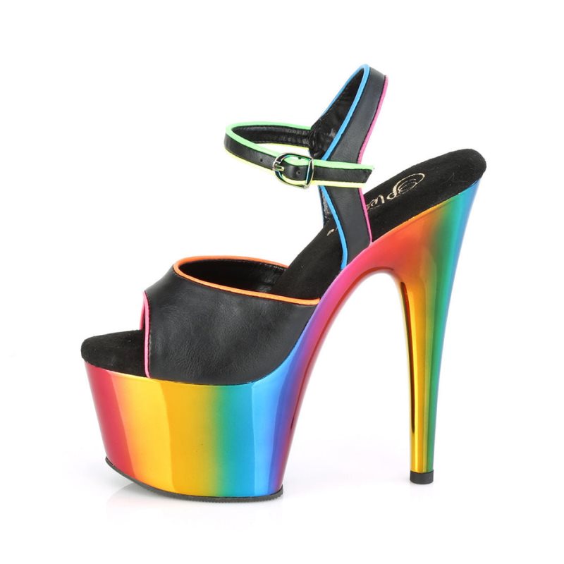 Pleaser Adore-709RC-02 Vegan Leather Women's Platform Heels Sandals Black / Multicolor | NZ TFEYAK