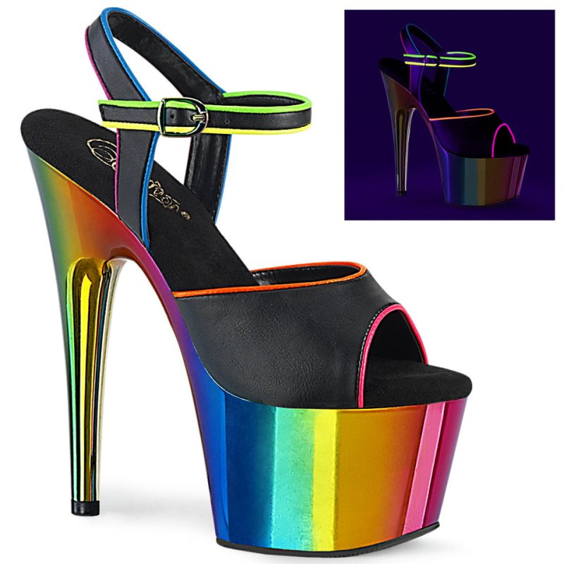 Pleaser Adore-709RC-02 Vegan Leather Women\'s Platform Heels Sandals Black / Multicolor | NZ TFEYAK