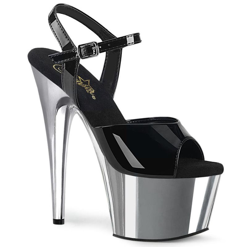 Pleaser Adore-709 Women\'s Platform Heels Sandals Black / Silver | NZ AYQTSM