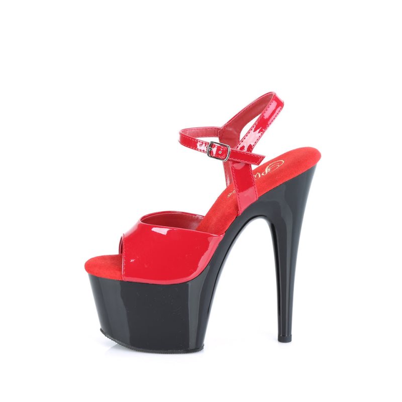 Pleaser Adore-709 Women's Platform Heels Sandals Red / Black | NZ AZLFYJ