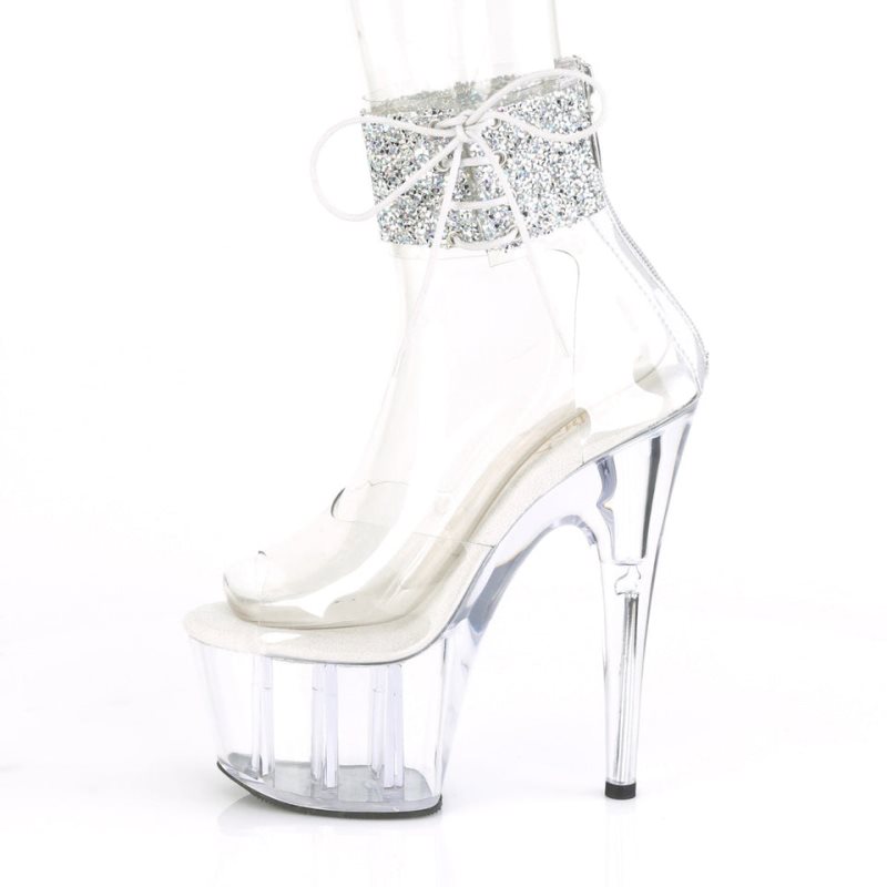 Pleaser Adore-724RS-02 Women's Platform Heels Sandals Black / Clear | NZ NCLFPW