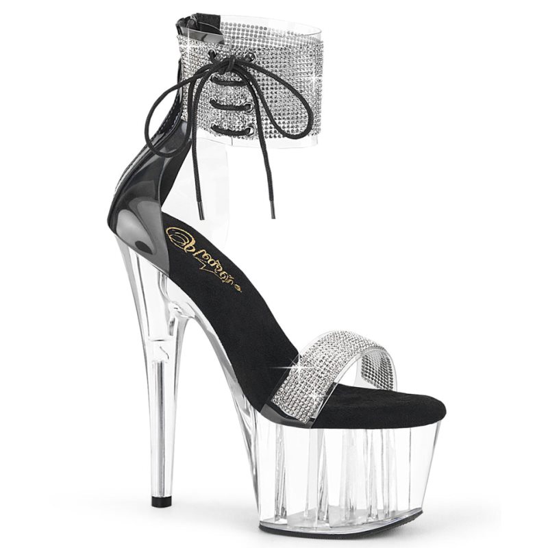 Pleaser Adore-727RS Women\'s Platform Heels Sandals Black / Clear | NZ JGLVIA