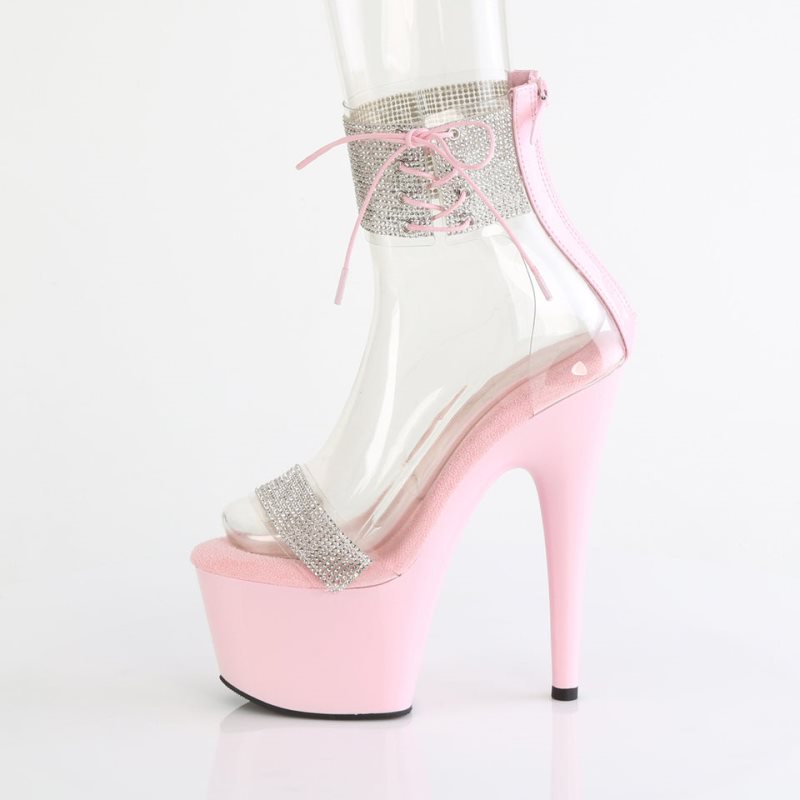 Pleaser Adore-727RS Women's Platform Heels Sandals Pink / Clear | NZ JYNOPM