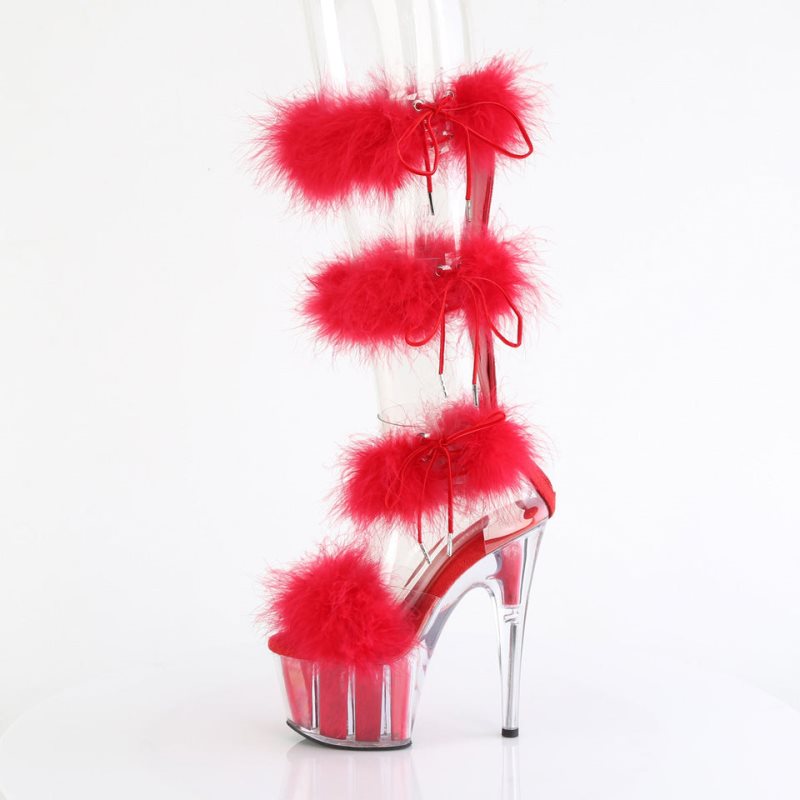 Pleaser Adore-728F Women's Platform Heels Sandals Red / Clear | NZ KOBJIX