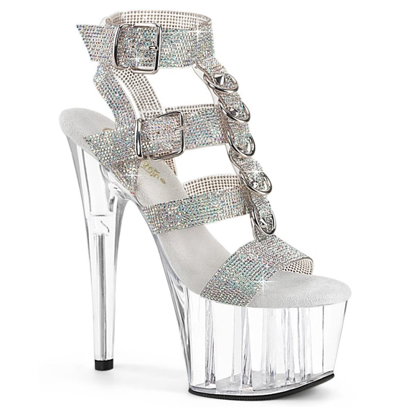 Pleaser Adore-756RS AB Rhinestone Women\'s Platform Heels Sandals Silver / Clear | NZ YBDAJM