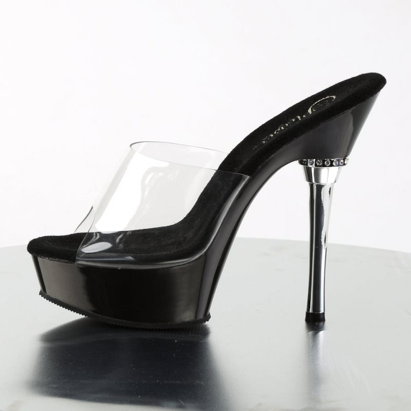 Pleaser Allure-601 Women's Platform Slides Black / Clear | NZ LTRQHK