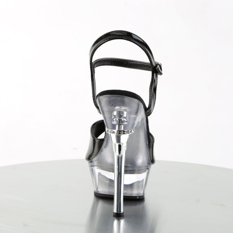 Pleaser Allure-609 Women's Platform Heels Sandals Black / Clear | NZ KJOPIL