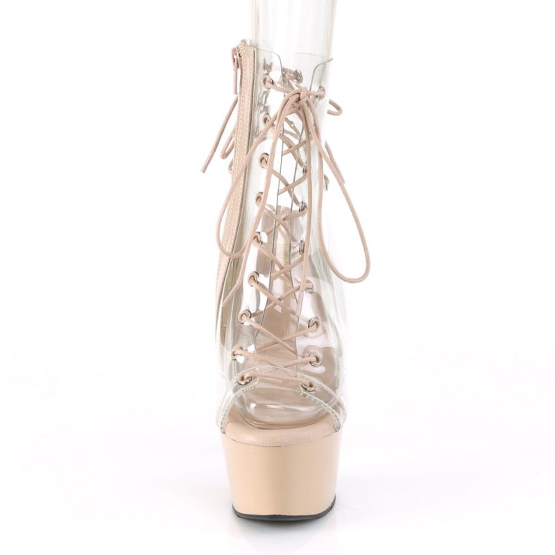 Pleaser Aspire-600-30 Women's Heels Boots Beige / Clear | NZ BEMPJO