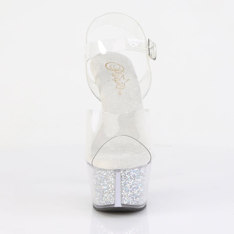 Pleaser Aspire-608RSI Rhinestones Women's Platform Heels Sandals Silver / Clear | NZ PCVFAB