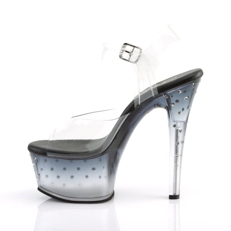 Pleaser Aspire-608STD Women's Platform Heels Sandals Black / Clear | NZ JSGOYV