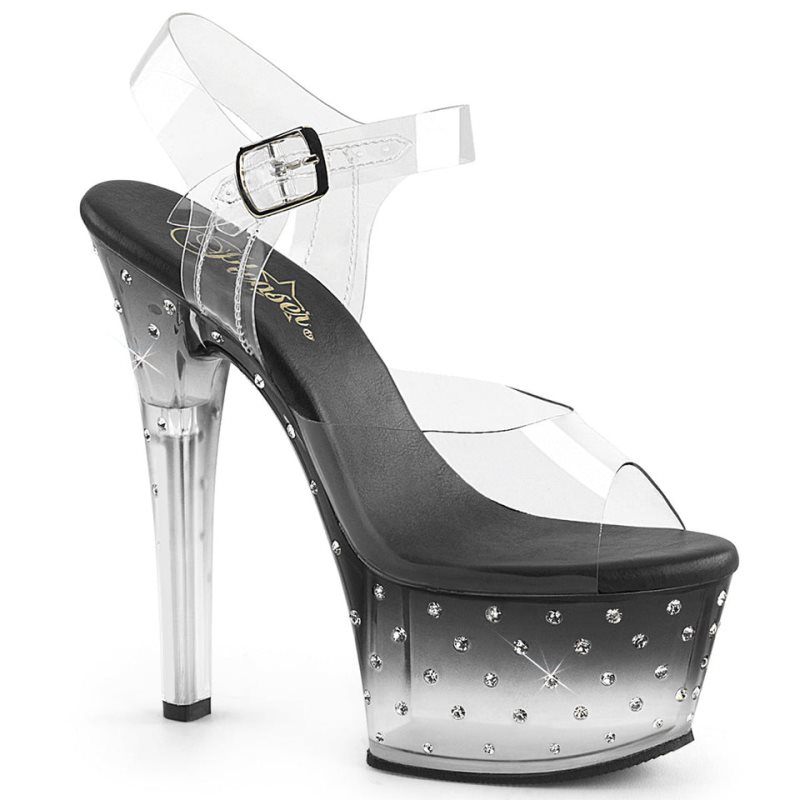 Pleaser Aspire-608STD Women\'s Platform Heels Sandals Black / Clear | NZ JSGOYV