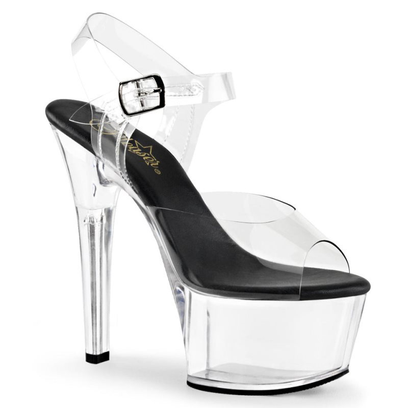 Pleaser Aspire-608 Women\'s Platform Heels Sandals Black / Clear | NZ JOIASE